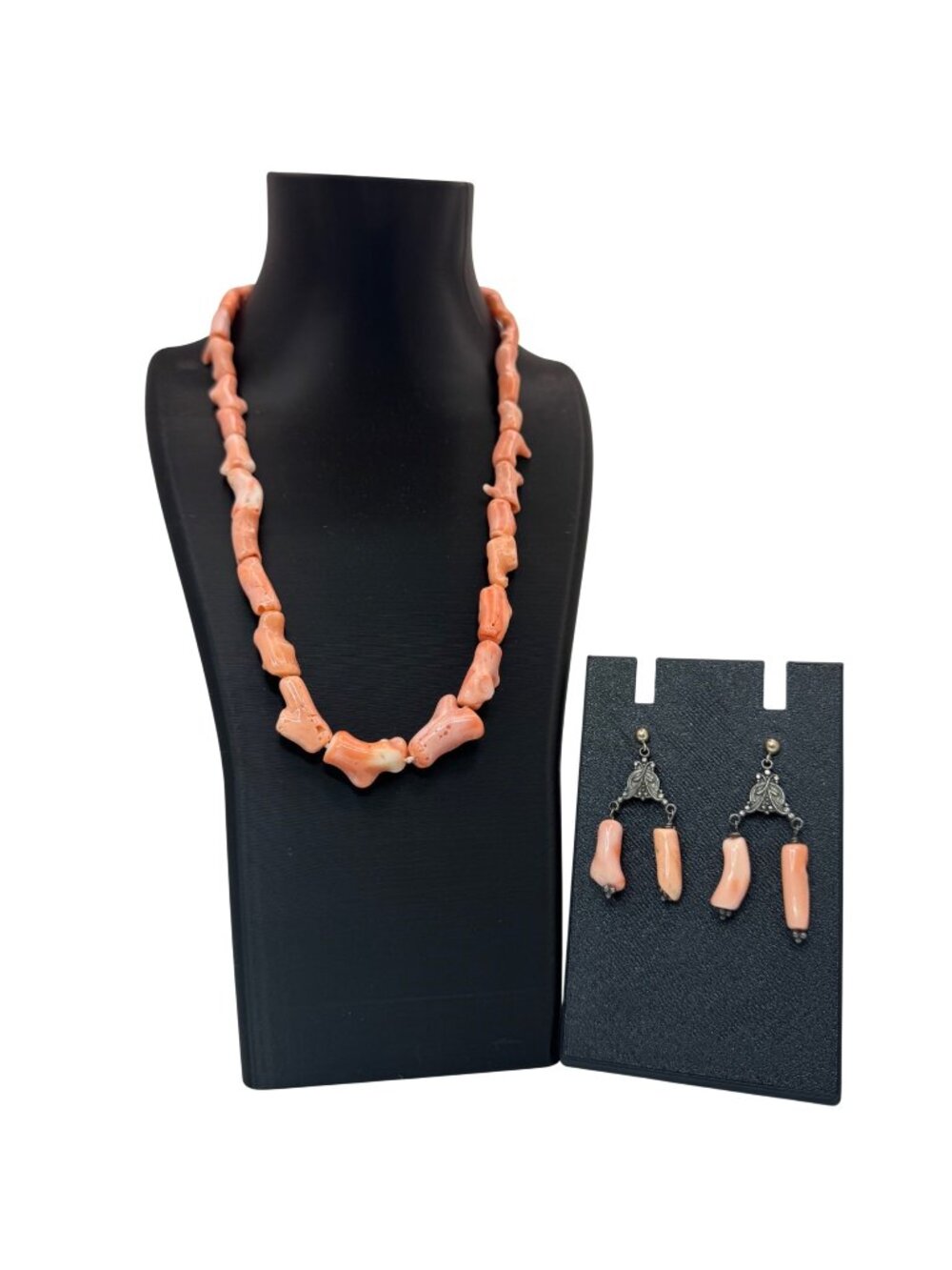Nancy Brown Sterling Silver Pink Coral Angel Skin Necklace & Earrings Set In Box